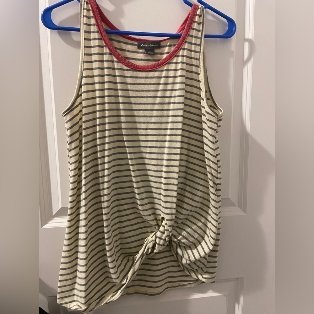 Eddie Bauer yellow and gray striped tank top size small